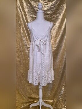 White Eyelet Ruffled Slip Dress with Bow